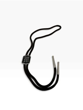 Swank Bolo tie Black Bolo Tie with Silver Tips letter M vintage